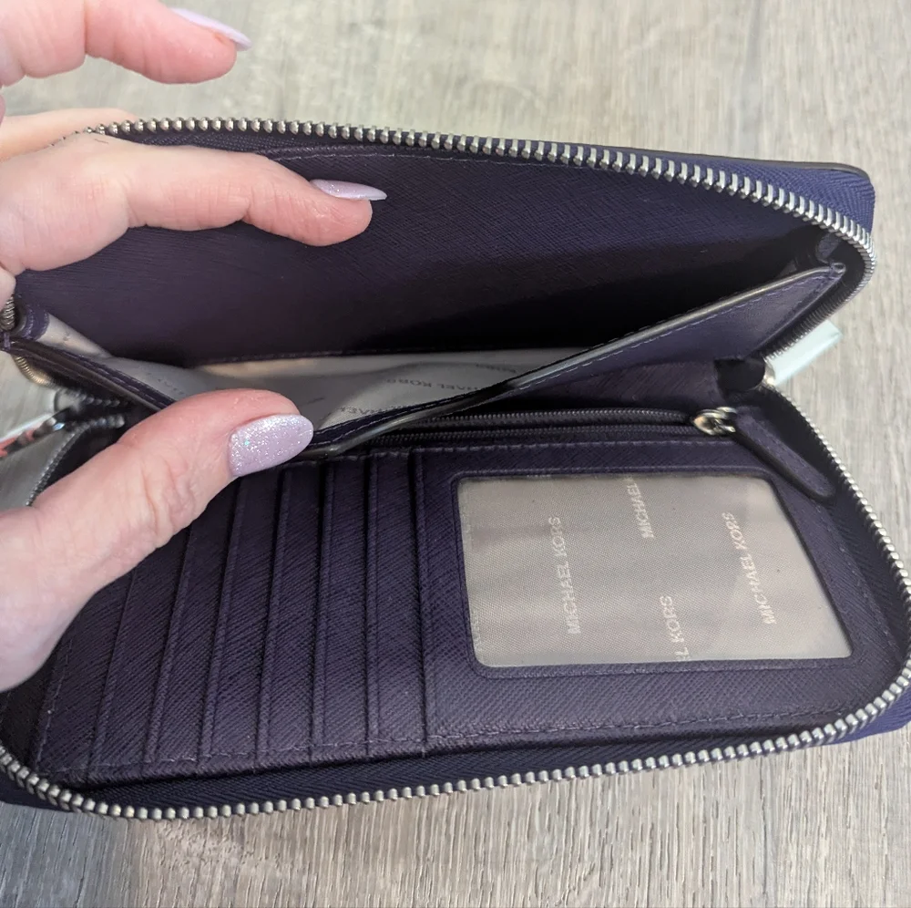 Michael Kors Dark Purple Leather Wallet Wristlet